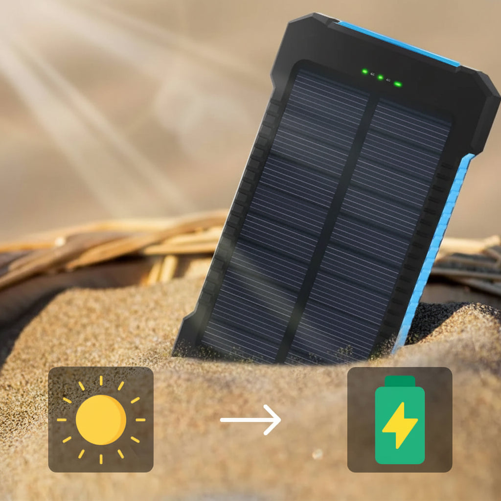 Robust solcellepowerbank 20000mAh udendørs oplader med to USB-porte