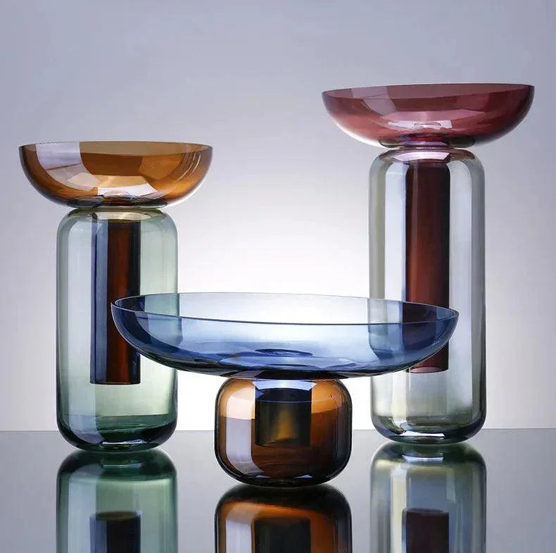 Vaso de vidro com pedestal em dois tons | Ormexis