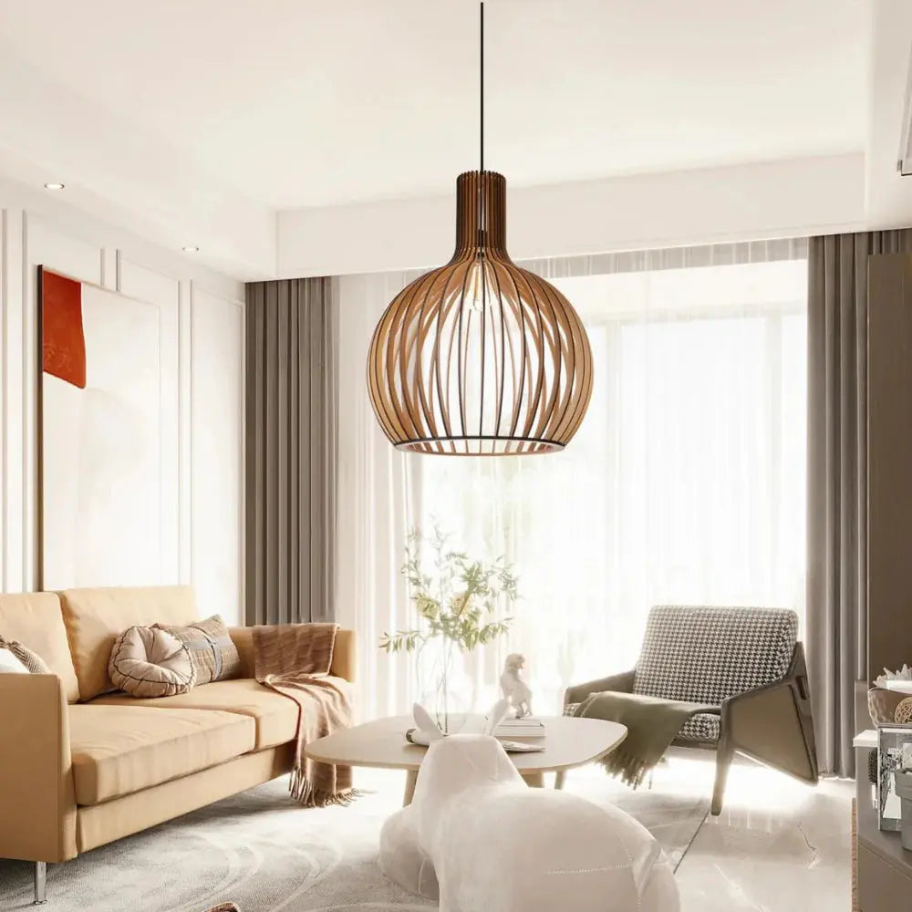 Suspension en bois style cage à oiseaux scandinave avec fixation de plafond réglable