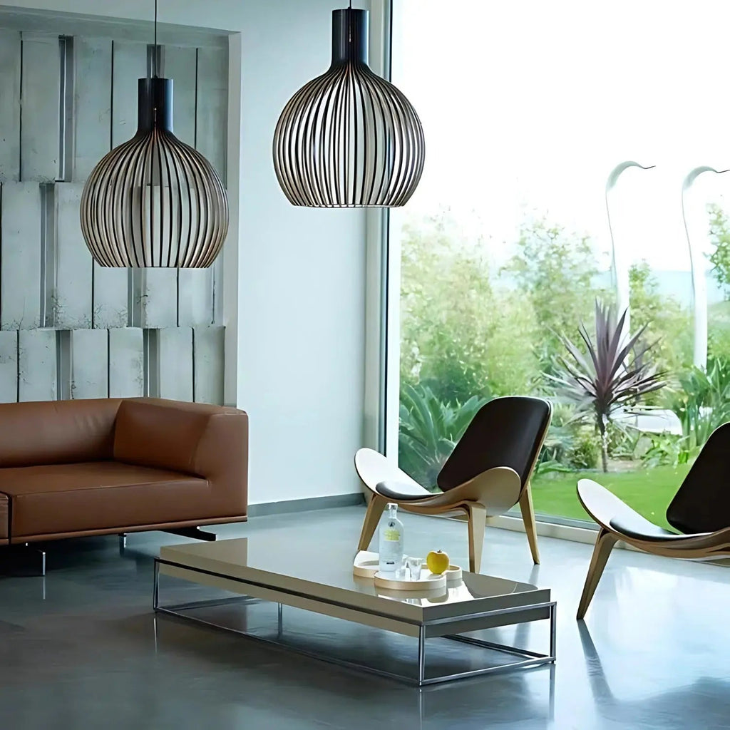 Suspension en bois style cage à oiseaux scandinave avec fixation de plafond réglable