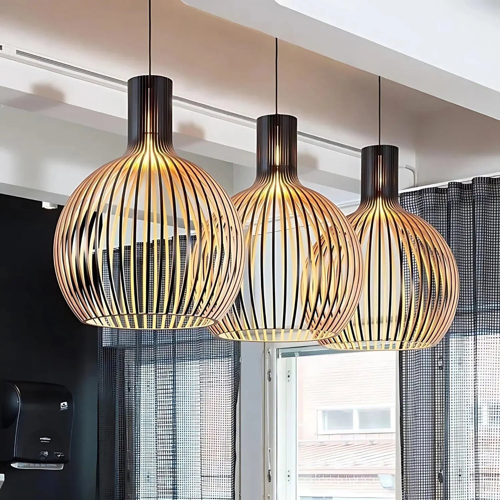 Suspension en bois style cage à oiseaux scandinave avec fixation de plafond réglable