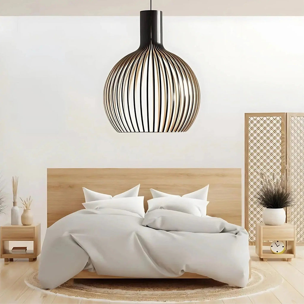 Suspension en bois style cage à oiseaux scandinave avec fixation de plafond réglable