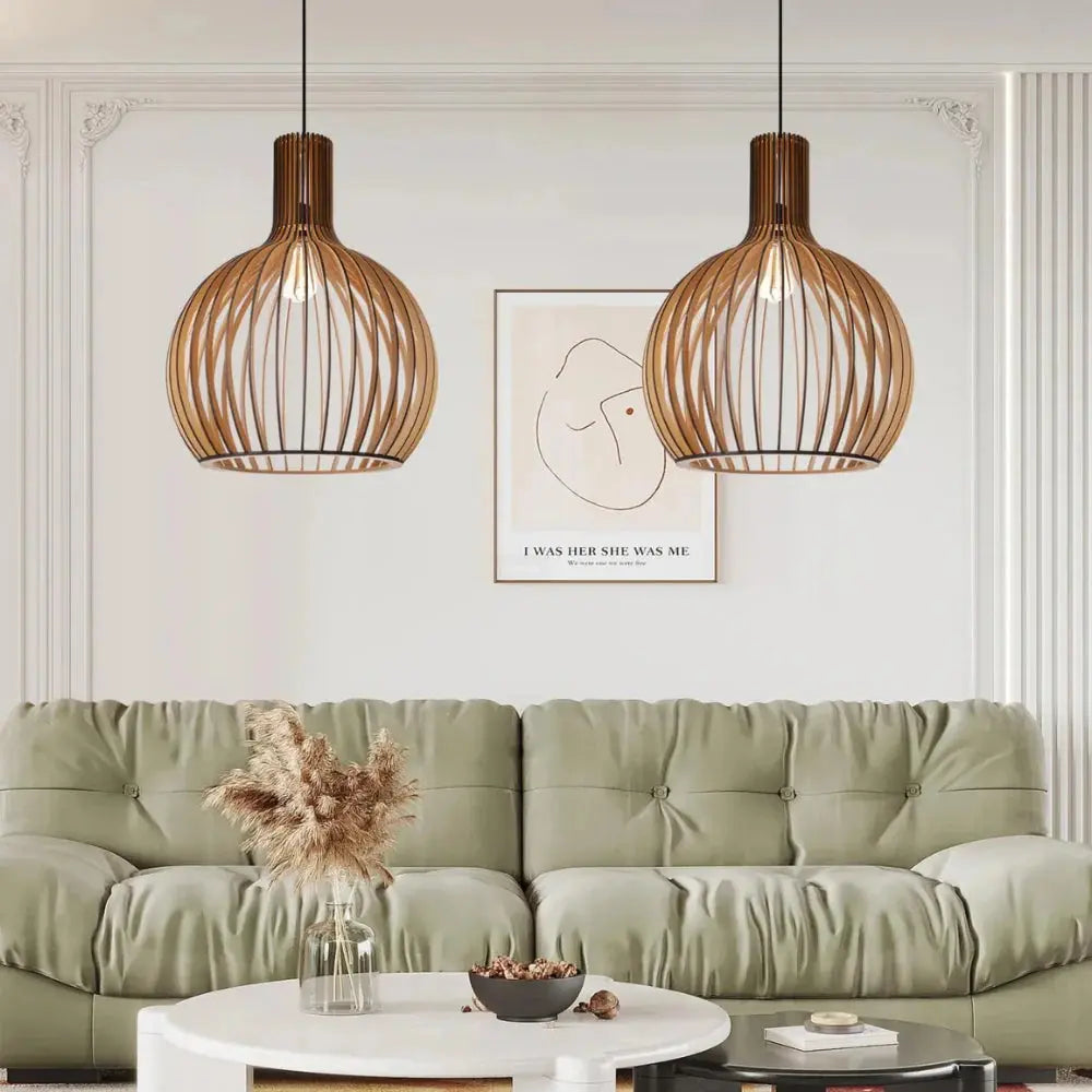 Suspension en bois style cage à oiseaux scandinave avec fixation de plafond réglable