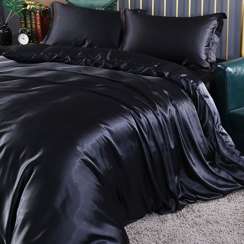 Conjunto de Cetim de Seda Luxo com Capa de Edredão, Roupa de Cama de 4 Peças para Conforto
