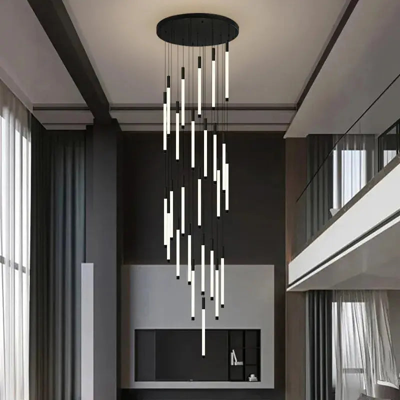 Atia Modern Long Chandelier For Staircase Black/Gold/Silver | Ormexis