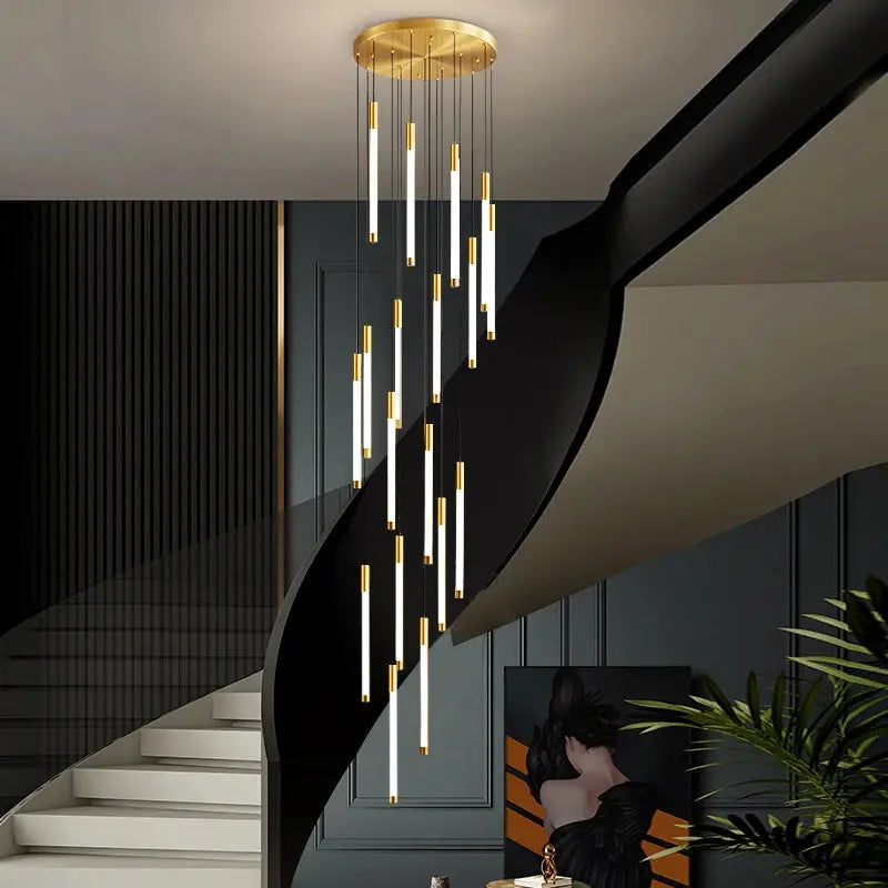 Atia Modern Long Chandelier For Staircase Black/Gold/Silver | Ormexis
