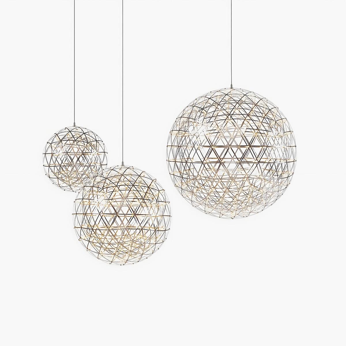 Dining Room Pendant Light With Polished Stainless Steel Sphere