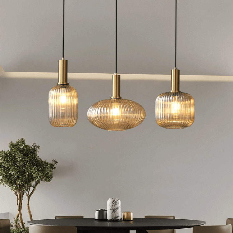Nordic Glass Pendant Light With Striped Shade Design