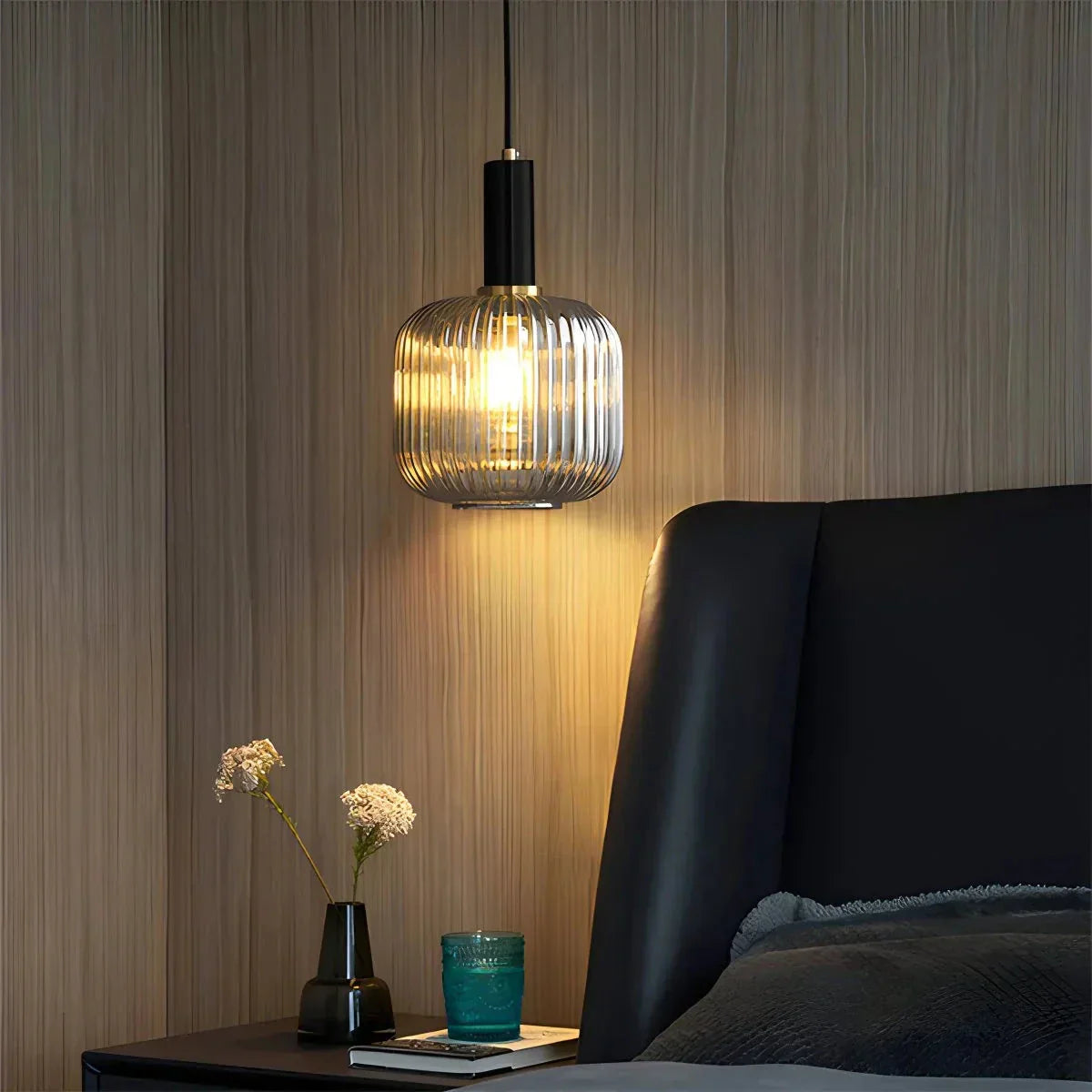 Nordic Glass Pendant Light With Striped Shade Design