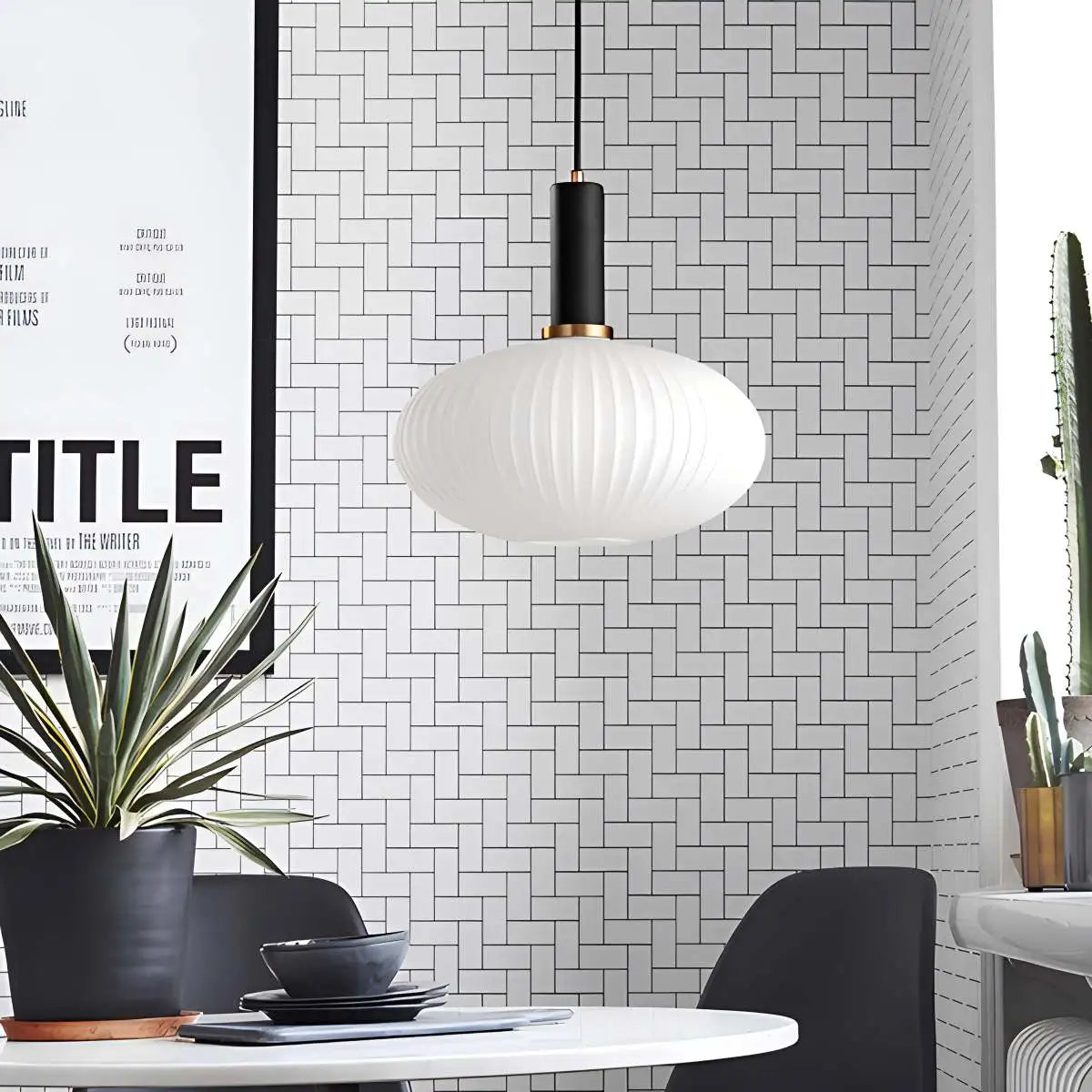 Nordic Glass Pendant Light With Striped Shade Design