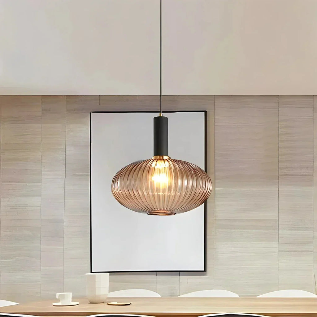 Nordic Glass Pendant Light With Striped Shade Design