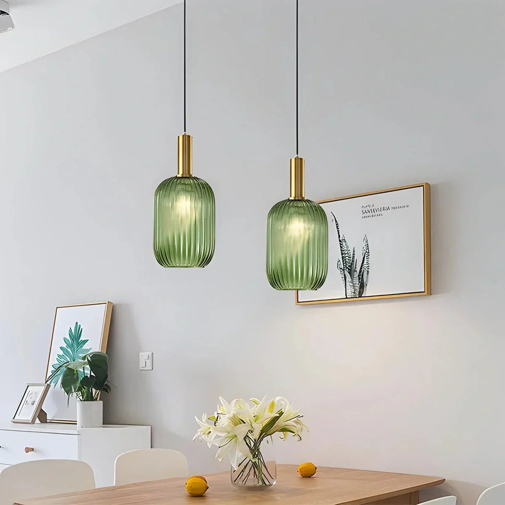 Nordic Glass Pendant Light With Striped Shade Design