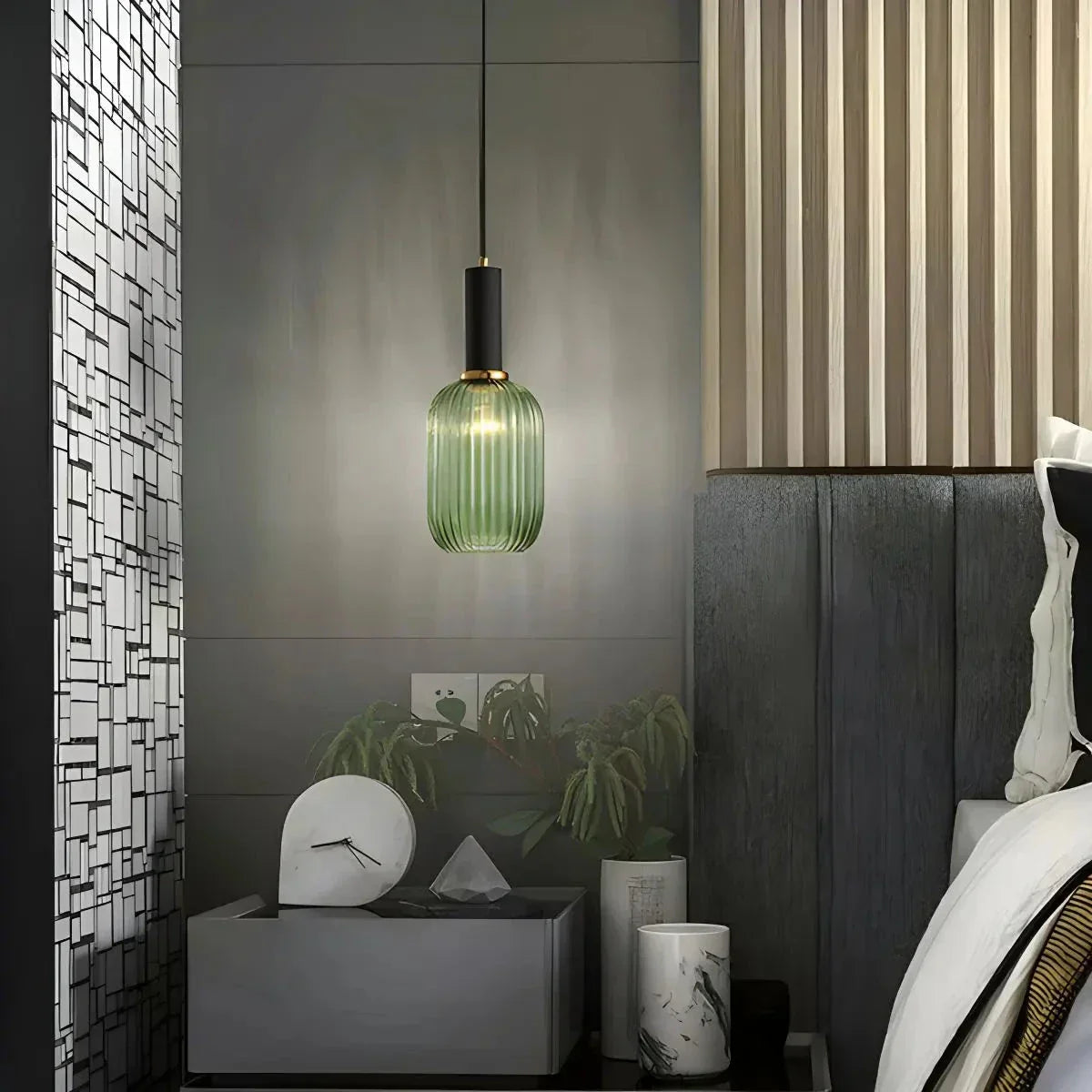 Nordic Glass Pendant Light With Striped Shade Design
