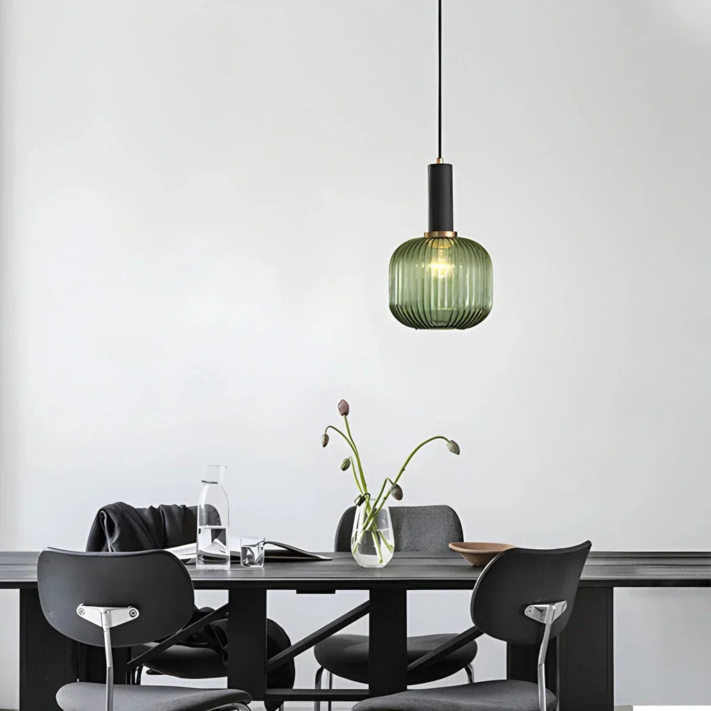 Nordic Glass Pendant Light With Striped Shade Design