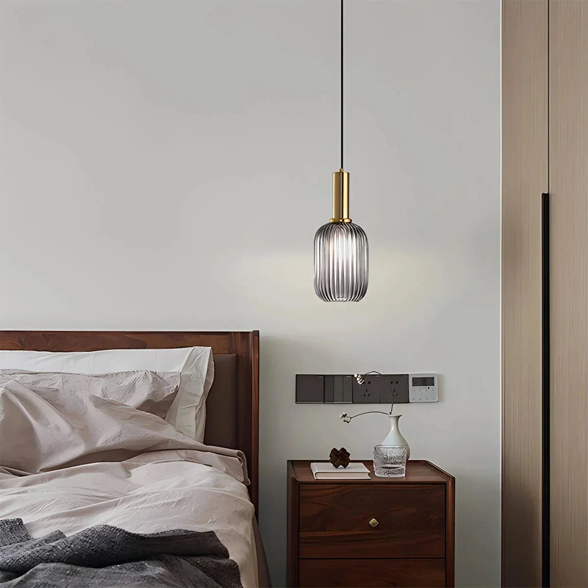 Nordic Glass Pendant Light With Striped Shade Design
