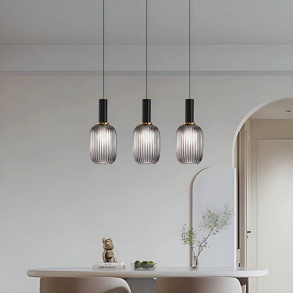 Nordic Glass Pendant Light With Striped Shade Design