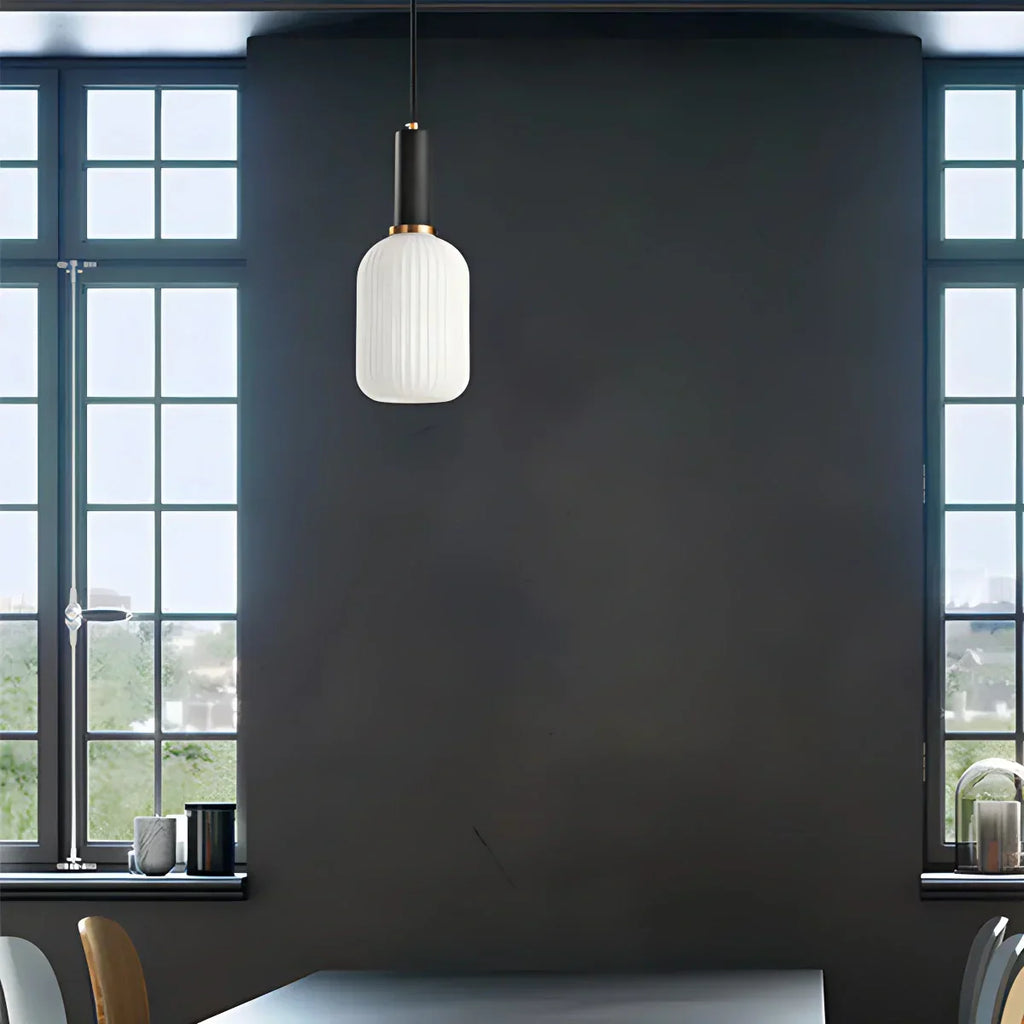 Nordic Glass Pendant Light With Striped Shade Design