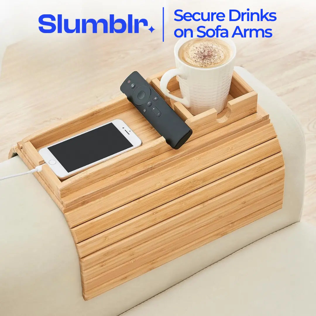 Slumblr Bambus-Couch-Tablett mit klappbarem Design für Getränke und Snacks, stabile Oberfläche