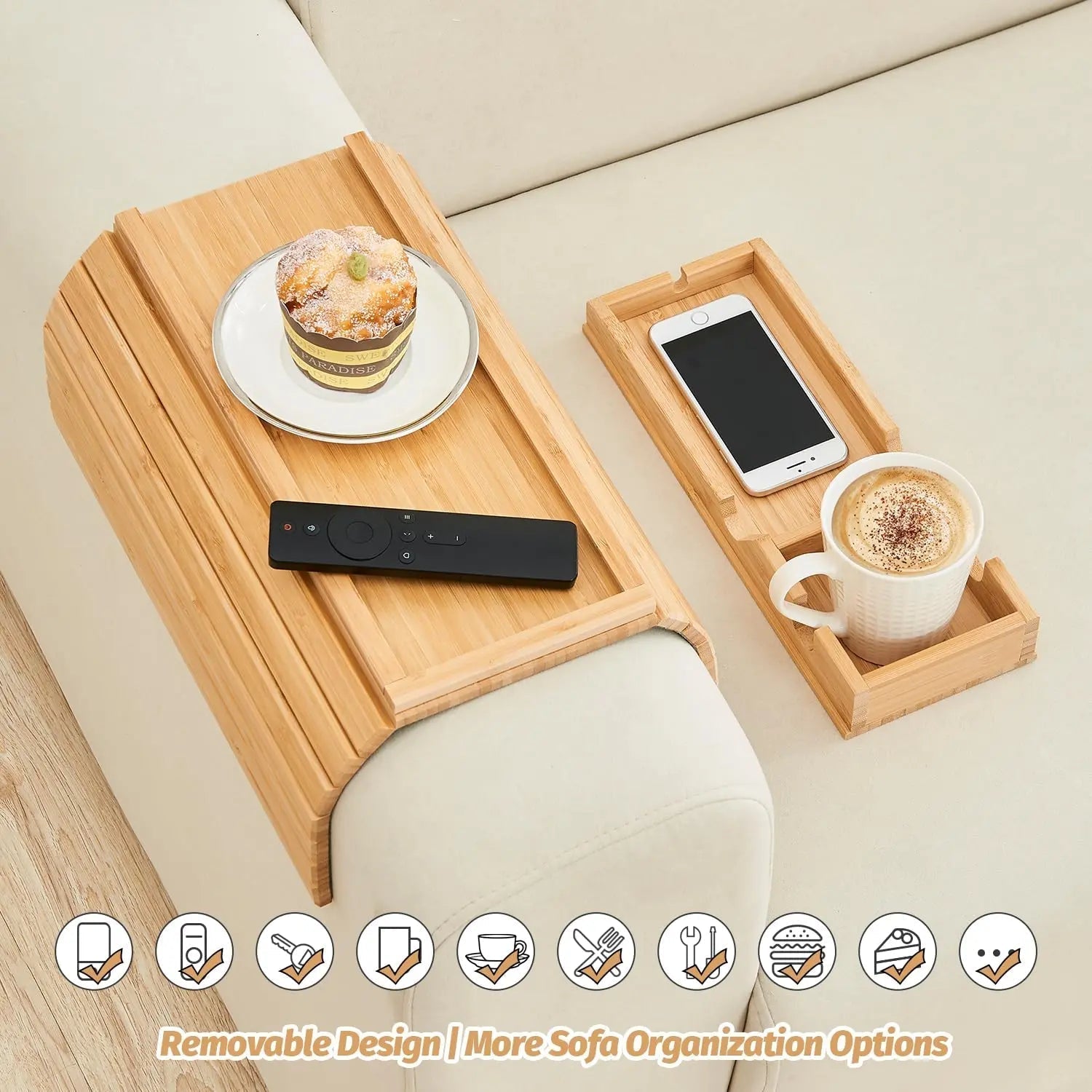 Slumblr Bambus-Couch-Tablett mit klappbarem Design für Getränke und Snacks, stabile Oberfläche