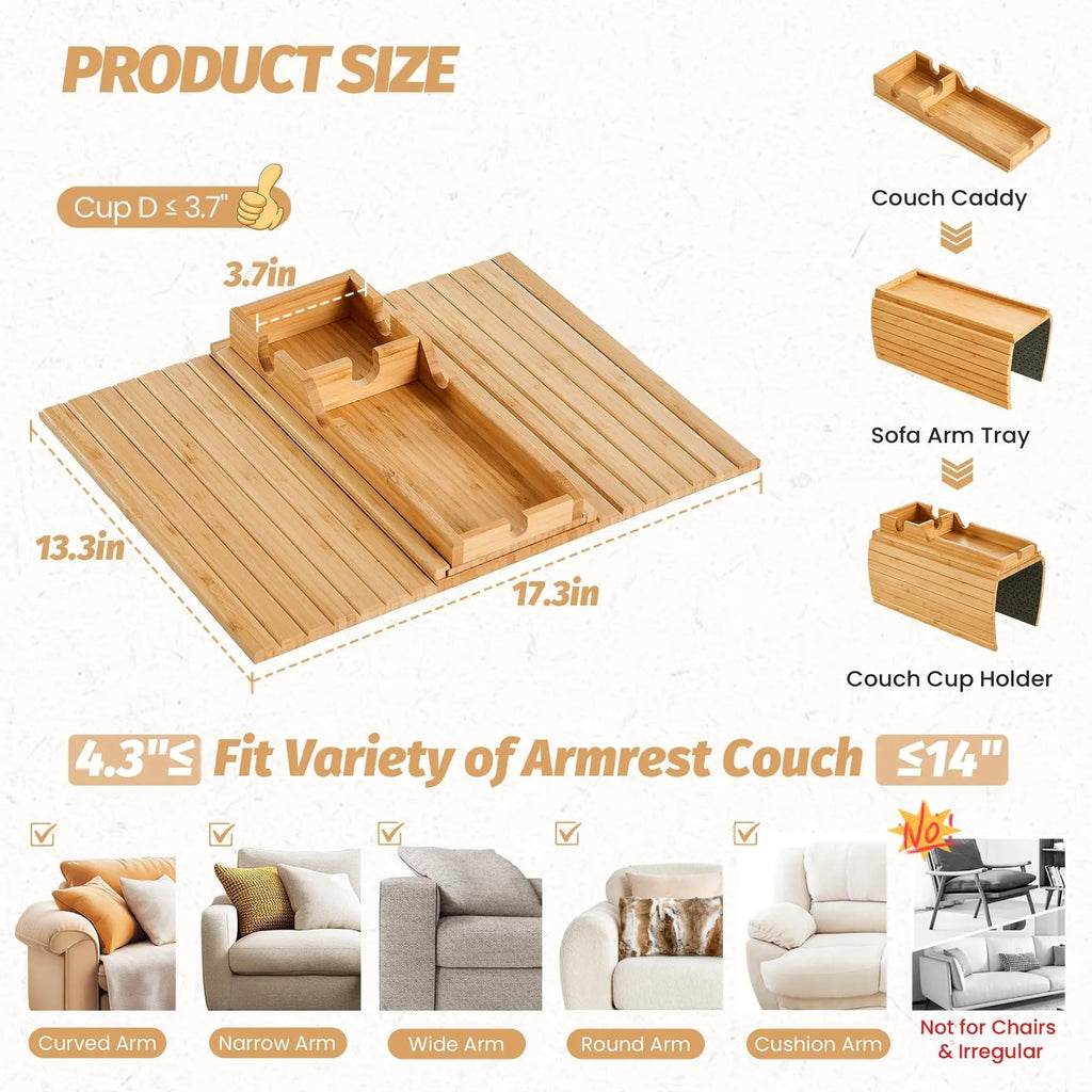 Slumblr Bambus-Couch-Tablett mit klappbarem Design für Getränke und Snacks, stabile Oberfläche