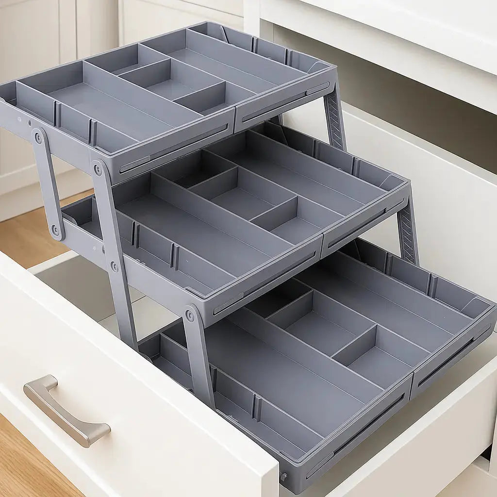 Smart Organizer Three-Tier Drawer Organizer And Adjustable Dividers For Kitchen And Office