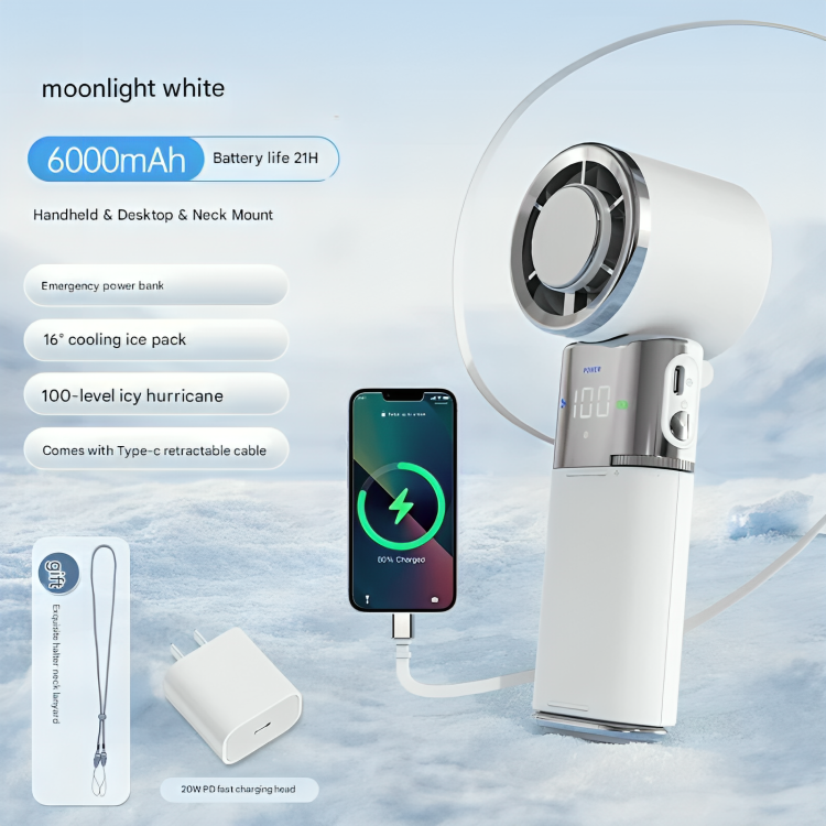 Powerbank-Lüfter von Smart mit einstellbarem Luftstrom und Schnellladefunktion