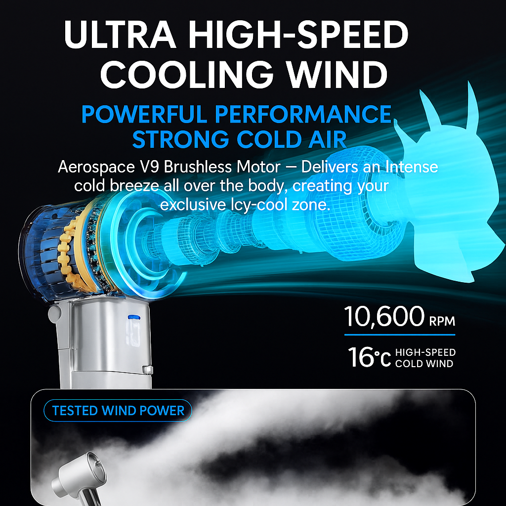 Powerbank-Lüfter von Smart mit einstellbarem Luftstrom und Schnellladefunktion