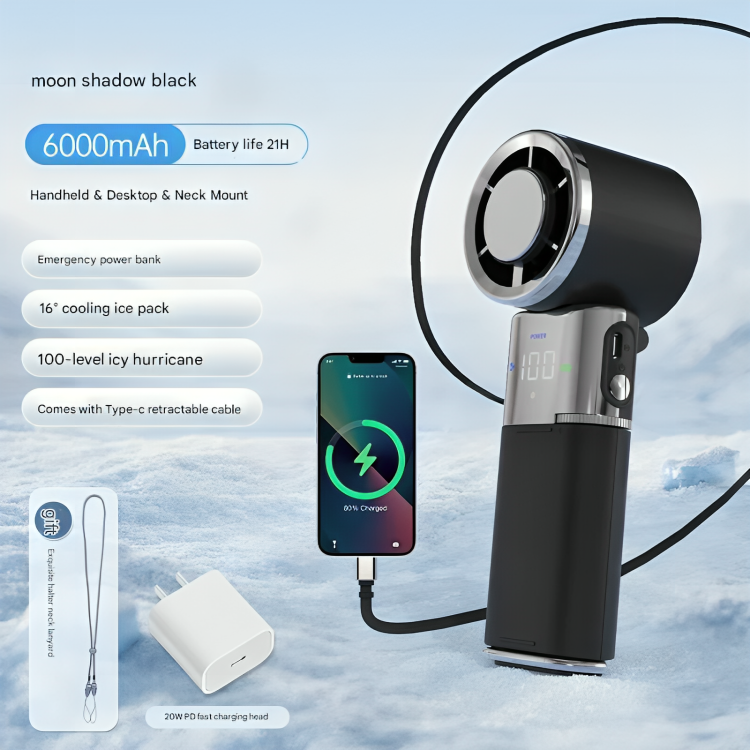 Powerbank-Lüfter von Smart mit einstellbarem Luftstrom und Schnellladefunktion