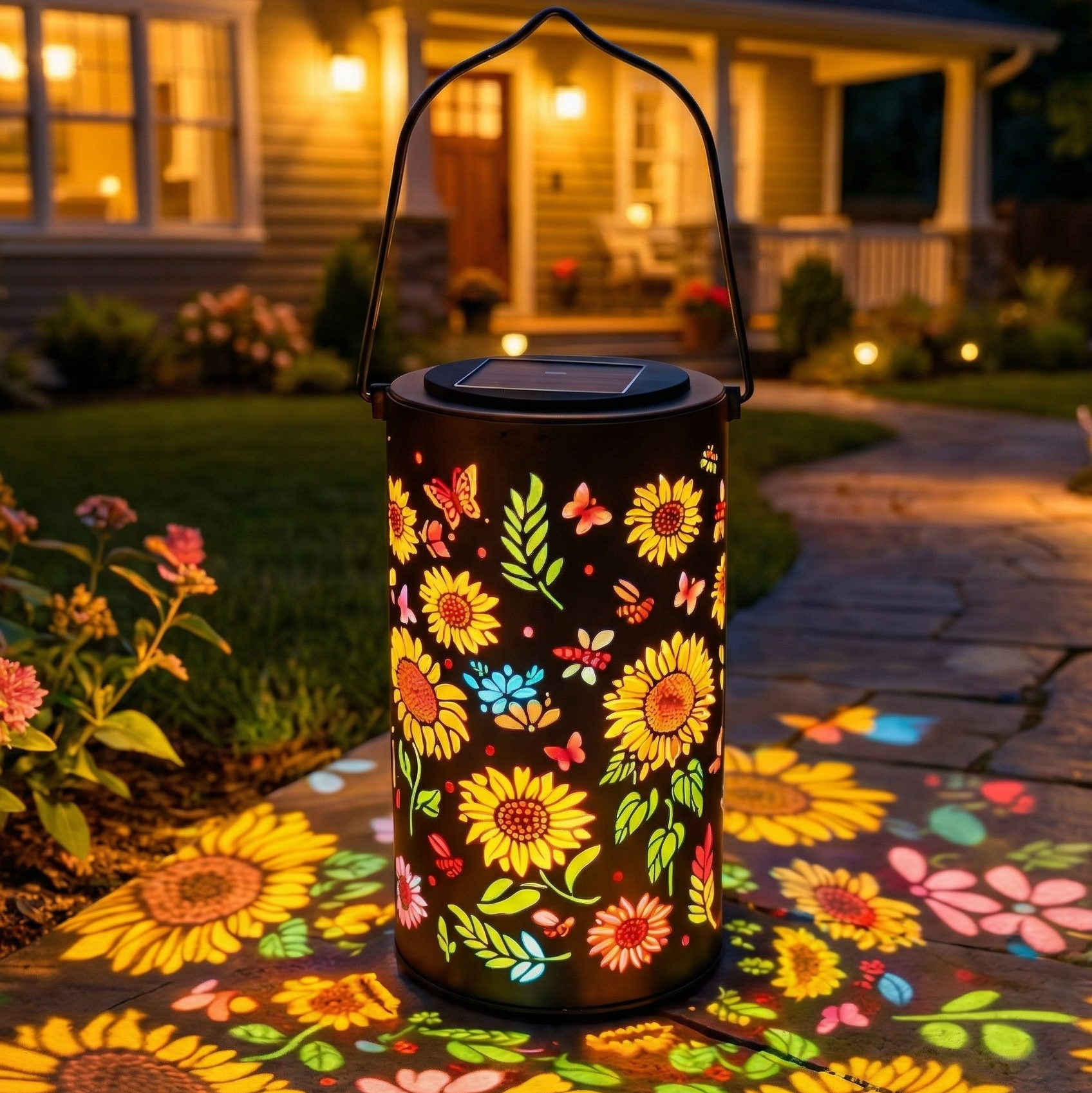 Outdoor Solar Lanterns With Colorful Light Effects And Hand Cut Metal Detail