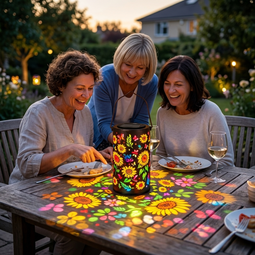 Outdoor Solar Lanterns With Colorful Light Effects And Hand Cut Metal Detail