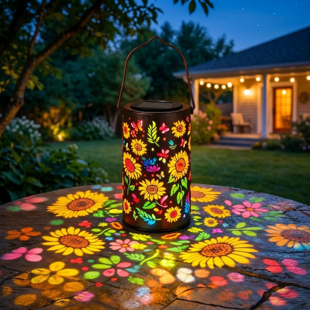 Outdoor Solar Lanterns With Colorful Light Effects And Hand Cut Metal Detail