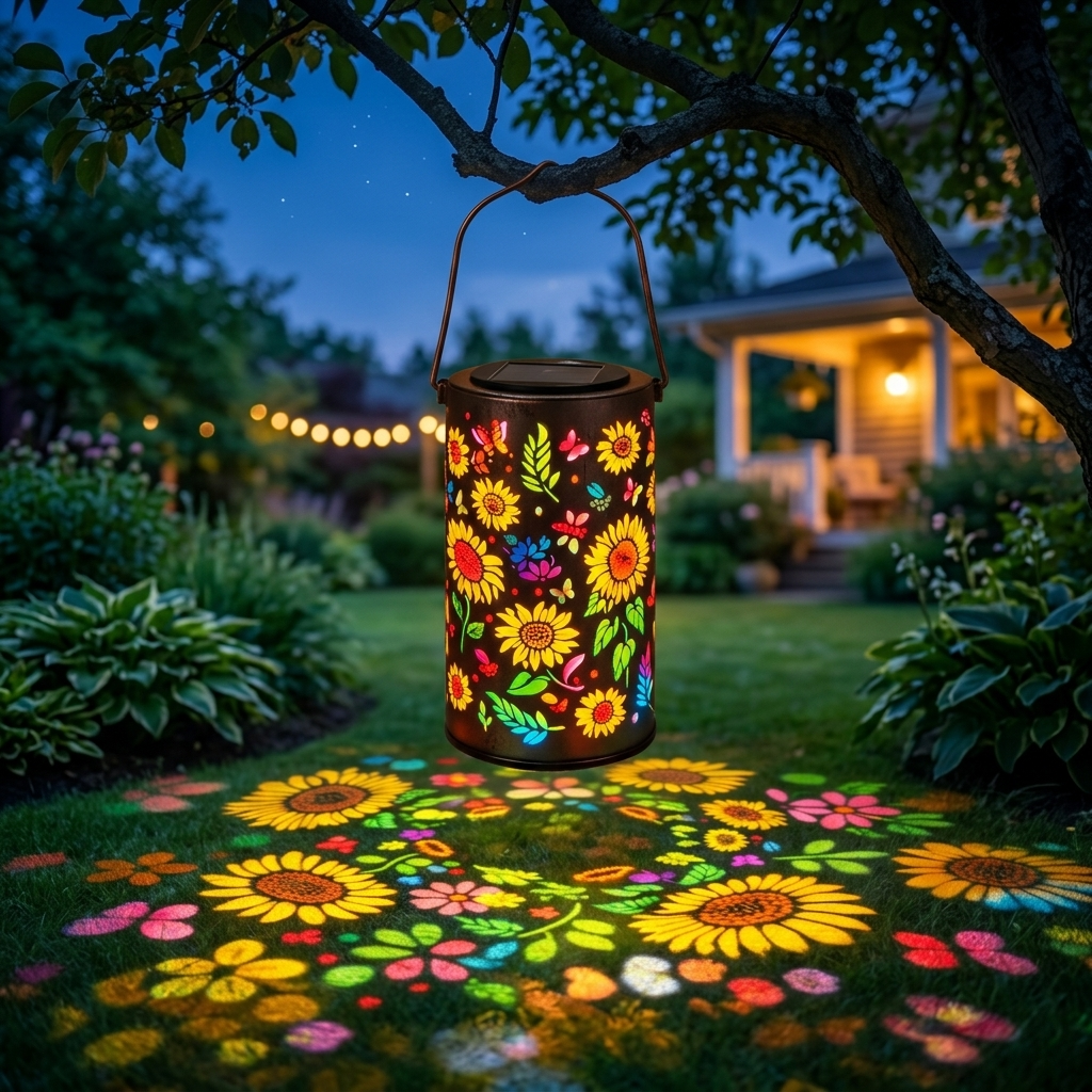 Outdoor Solar Lanterns With Colorful Light Effects And Hand Cut Metal Detail