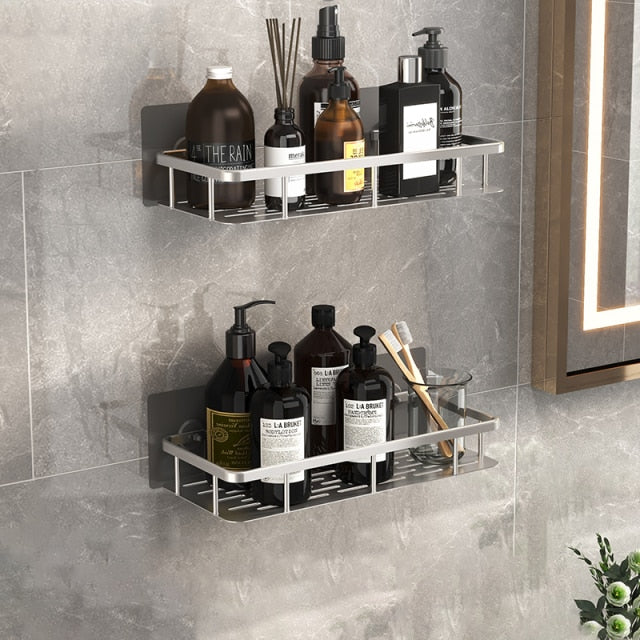 Organisateur de bain en métal fin avec ventouses pour petits espaces
