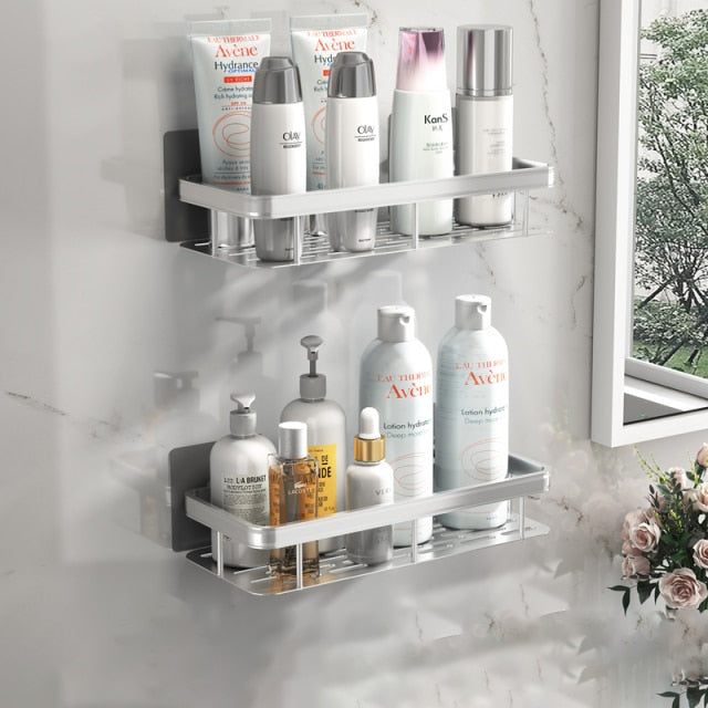 Organisateur de bain en métal fin avec ventouses pour petits espaces