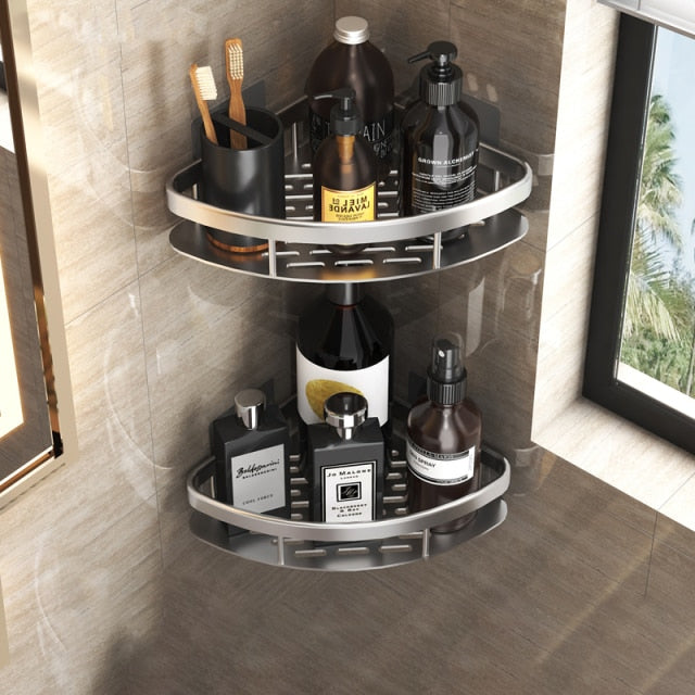 Organisateur de bain en métal fin avec ventouses pour petits espaces