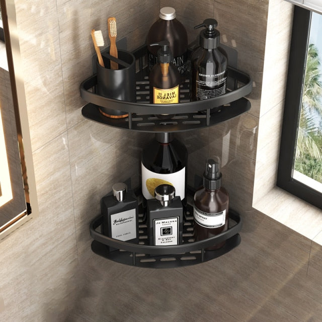 Organisateur de bain en métal fin avec ventouses pour petits espaces