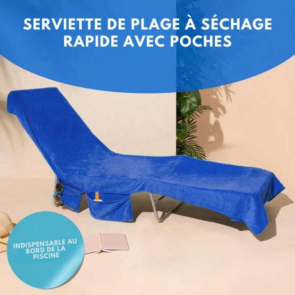 SunLounge törölköző oldalzsebekkel és csúszásgátló kialakítással a kényelmes kültéri használathoz