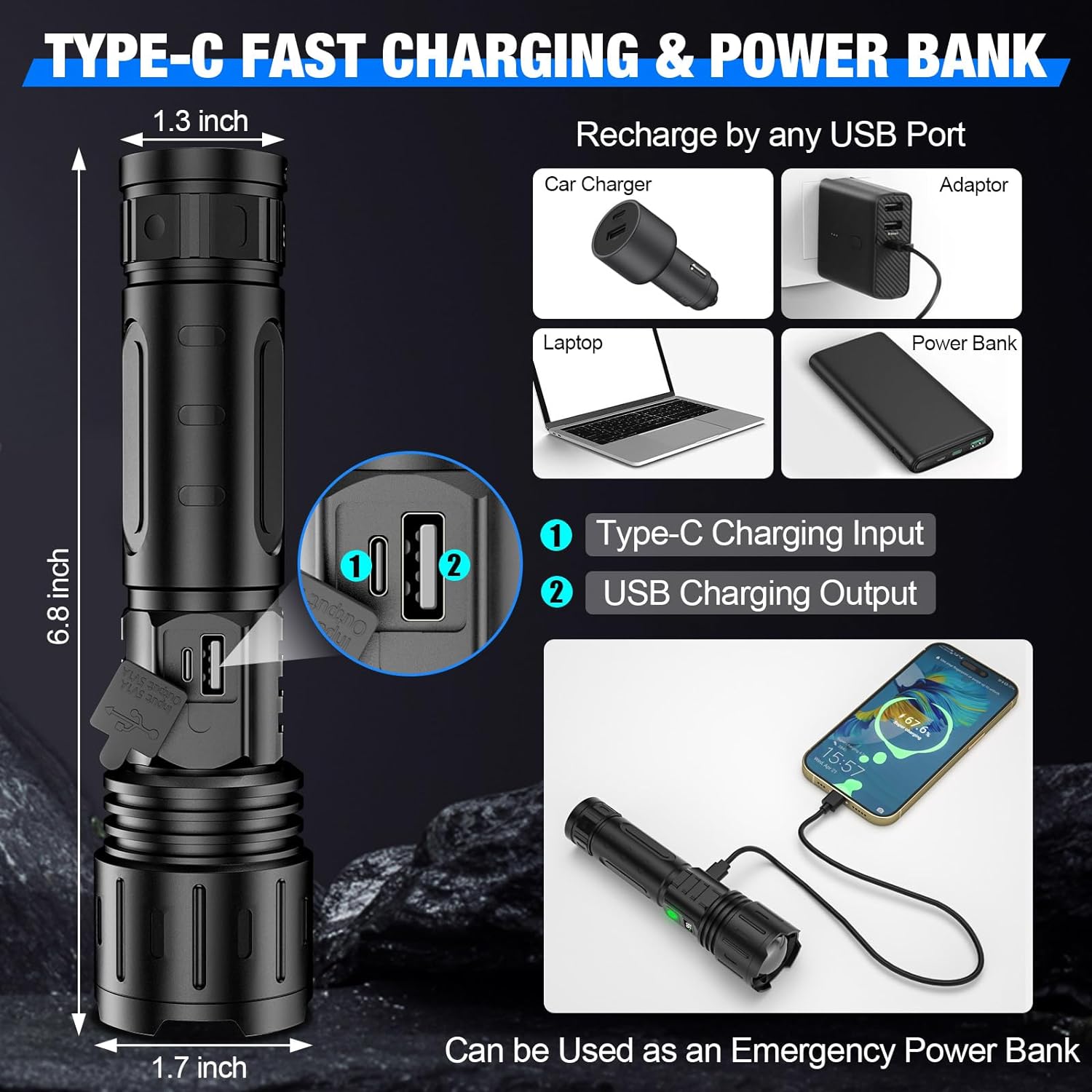Lumina Torch Tactical Flashlight With Rechargeable Battery For Outdoor Use