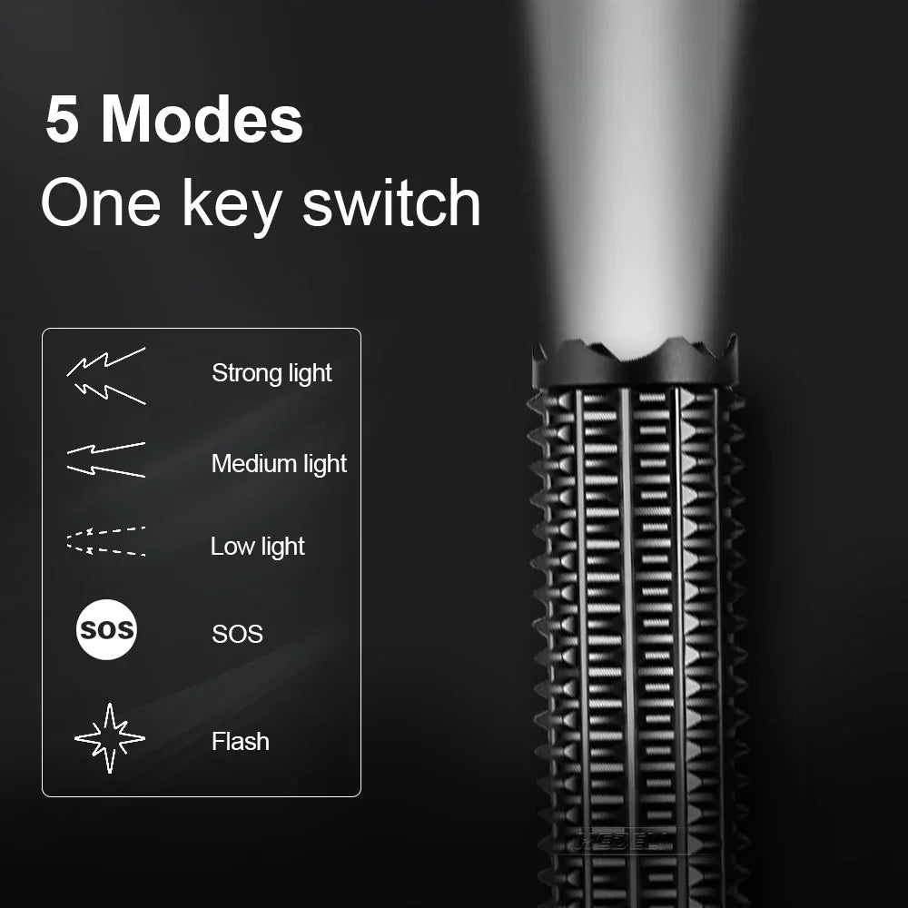 Taktická LED svítilna XHP120 s teleskopickým zoomem, vodotěsná pro venkovní použití