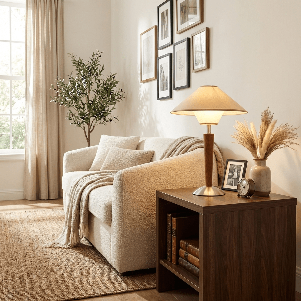 Alderwood-Leinenschirm-Tischlampe | Ormexis