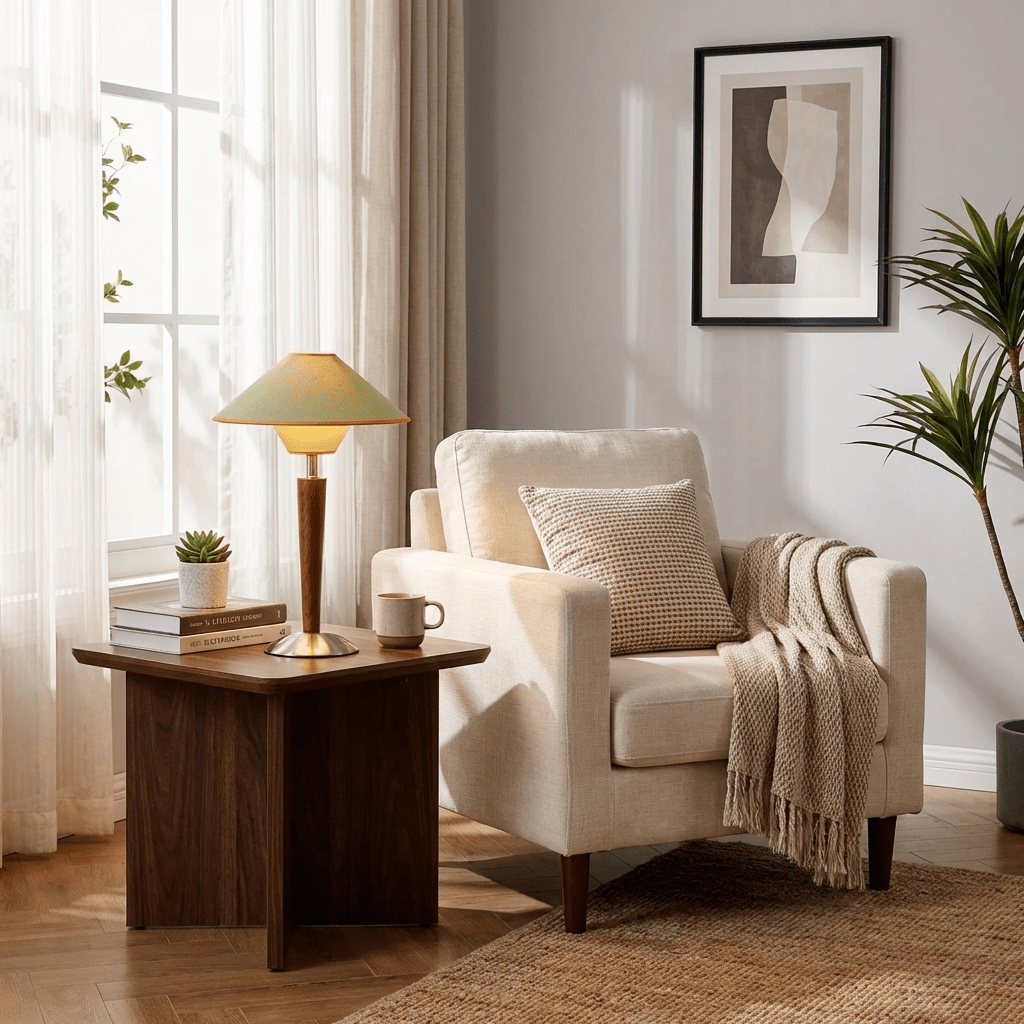Alderwood-Leinenschirm-Tischlampe | Ormexis