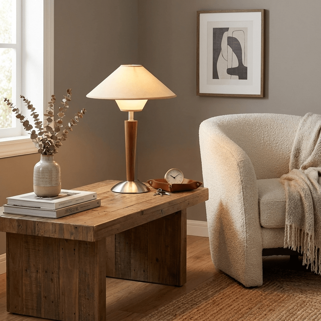 Alderwood-Leinenschirm-Tischlampe | Ormexis