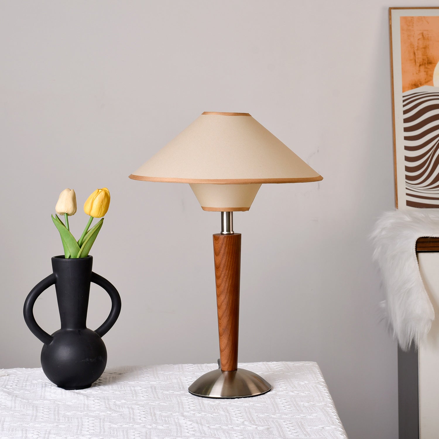 Alderwood-Leinenschirm-Tischlampe | Ormexis