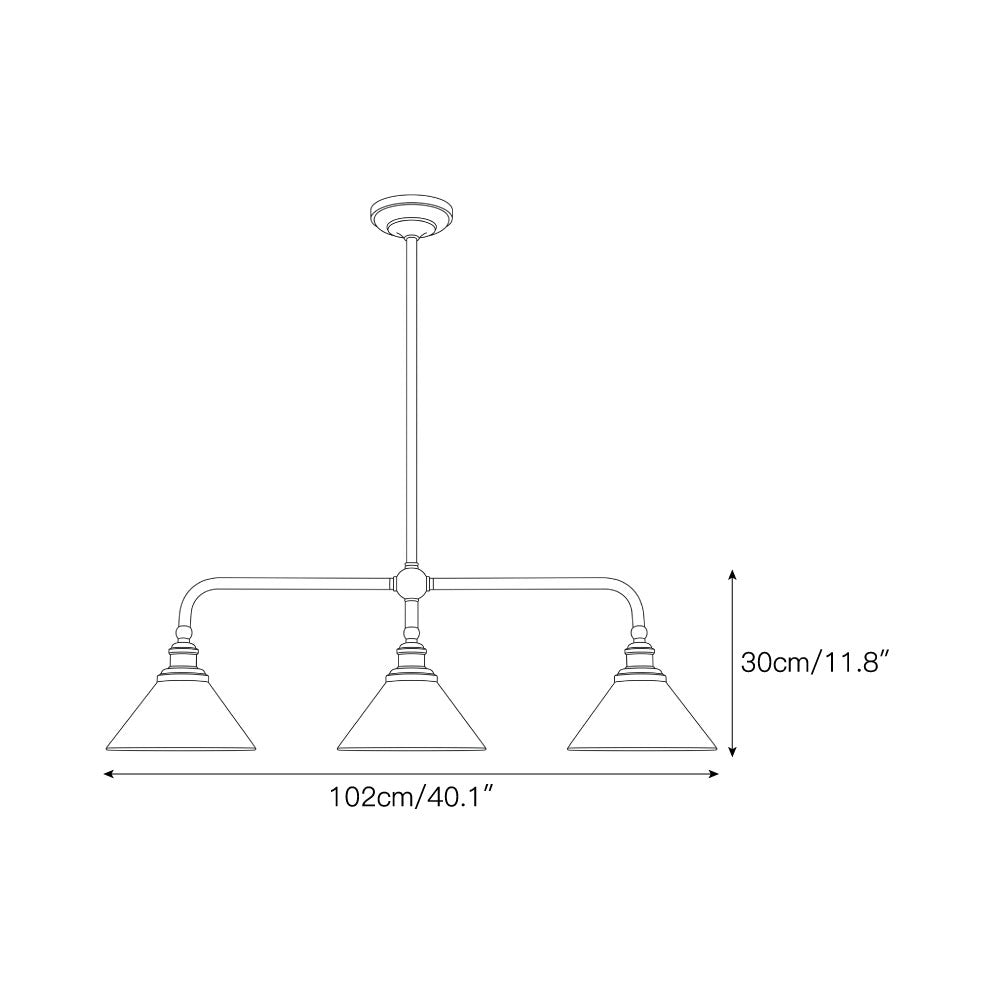 Lustre conique en laiton à 3 lumières pour îlot | Ormexis
