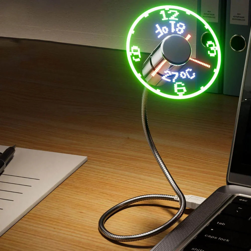 TimeGlow USB給電クロックファン LEDディスプレイ付き＆風量調節可能
