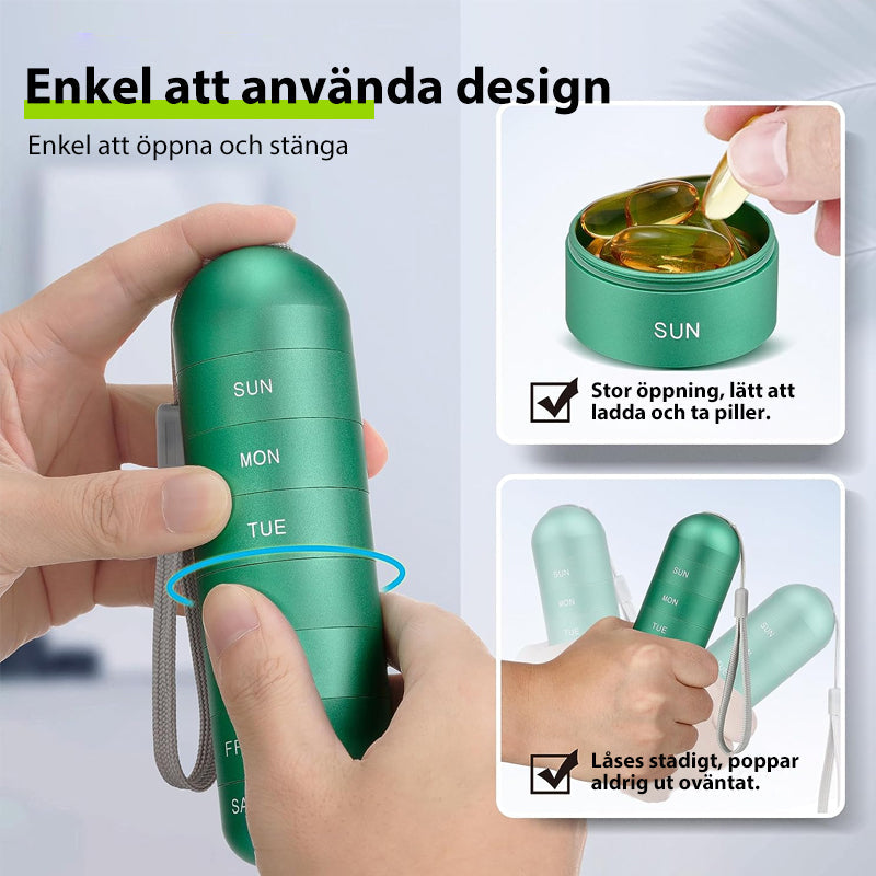 TravelMate 7-dages pilleorganisator med vandtæt aluminiumsæske