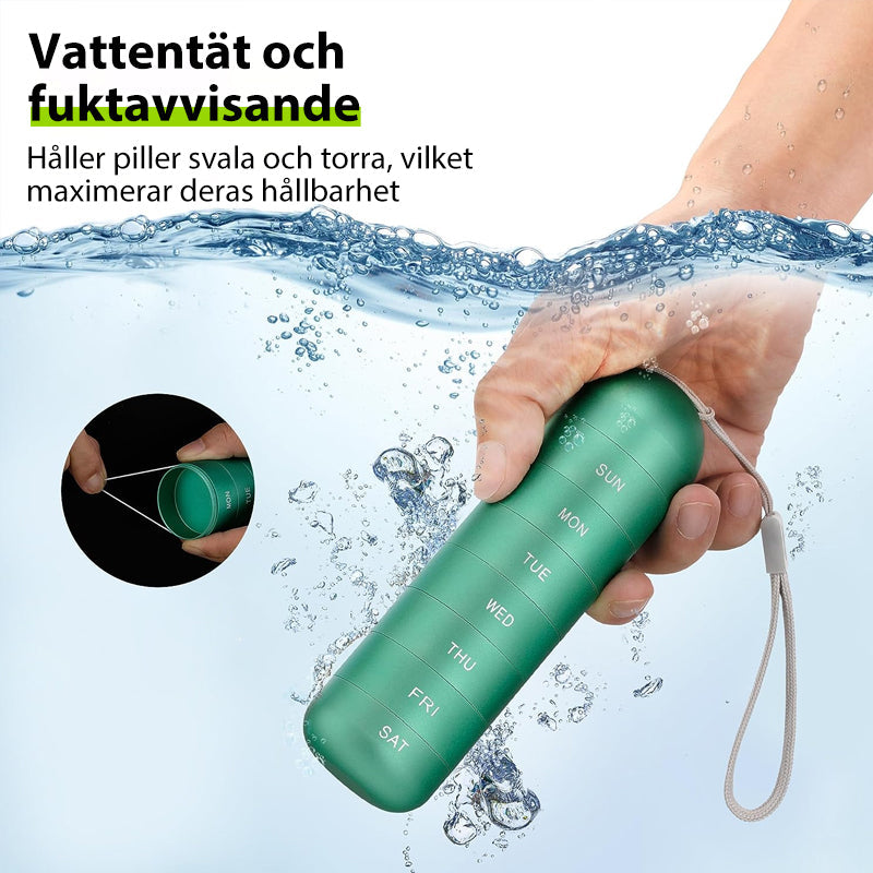 TravelMate 7-dages pilleorganisator med vandtæt aluminiumsæske