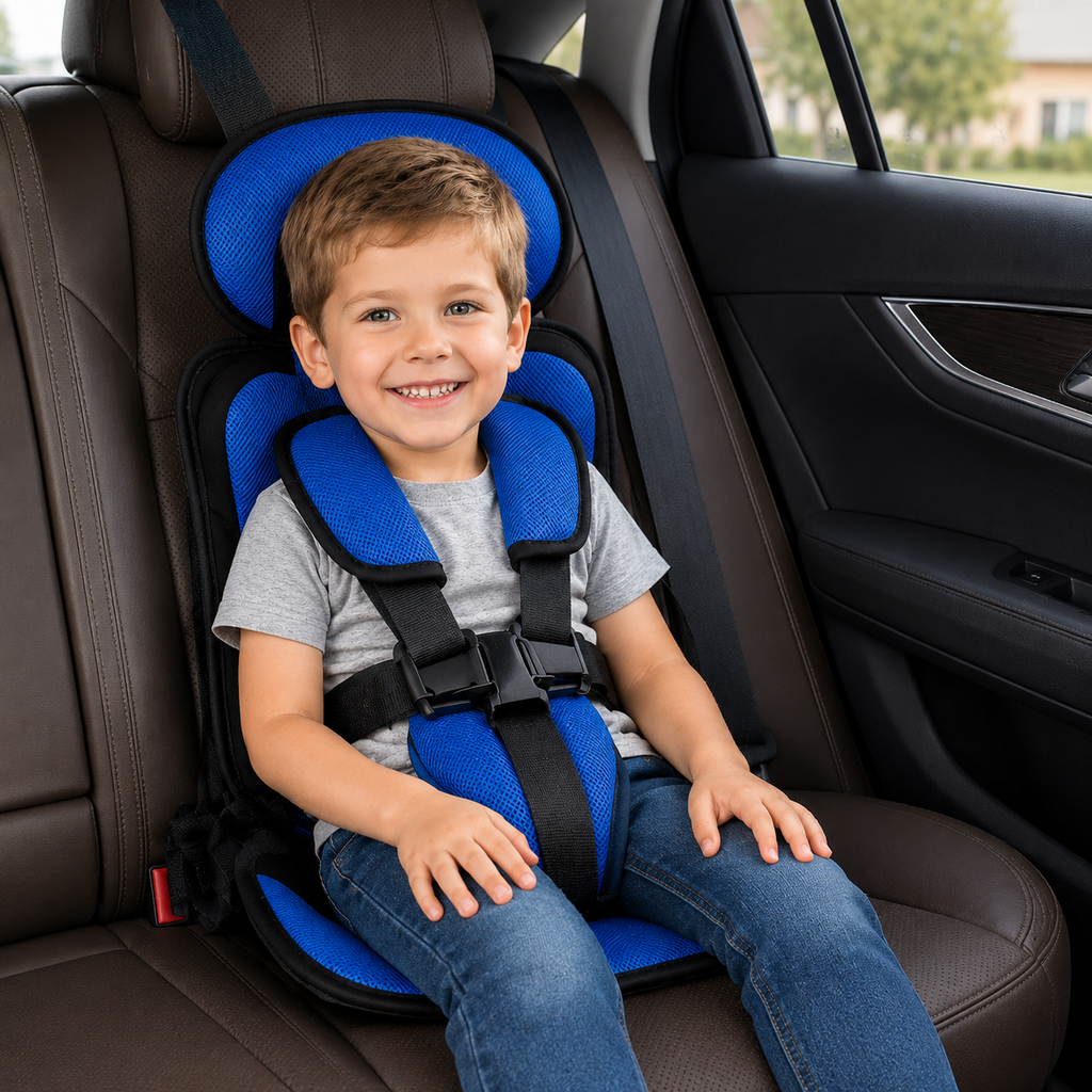 Asiento elevador plegable Travel Buddy con arnés de cinco puntos para mayor comodidad en viajes