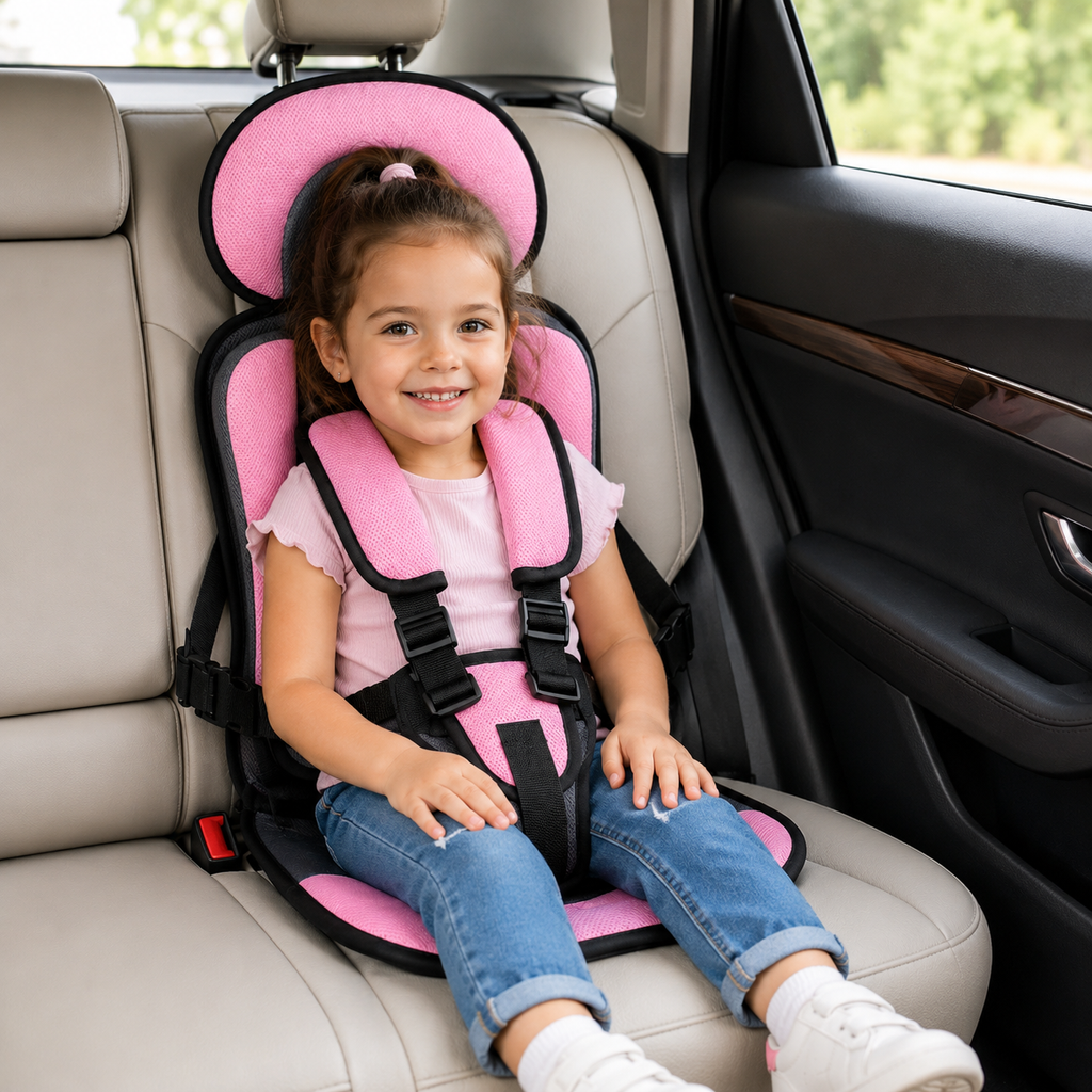 Asiento elevador plegable Travel Buddy con arnés de cinco puntos para mayor comodidad en viajes