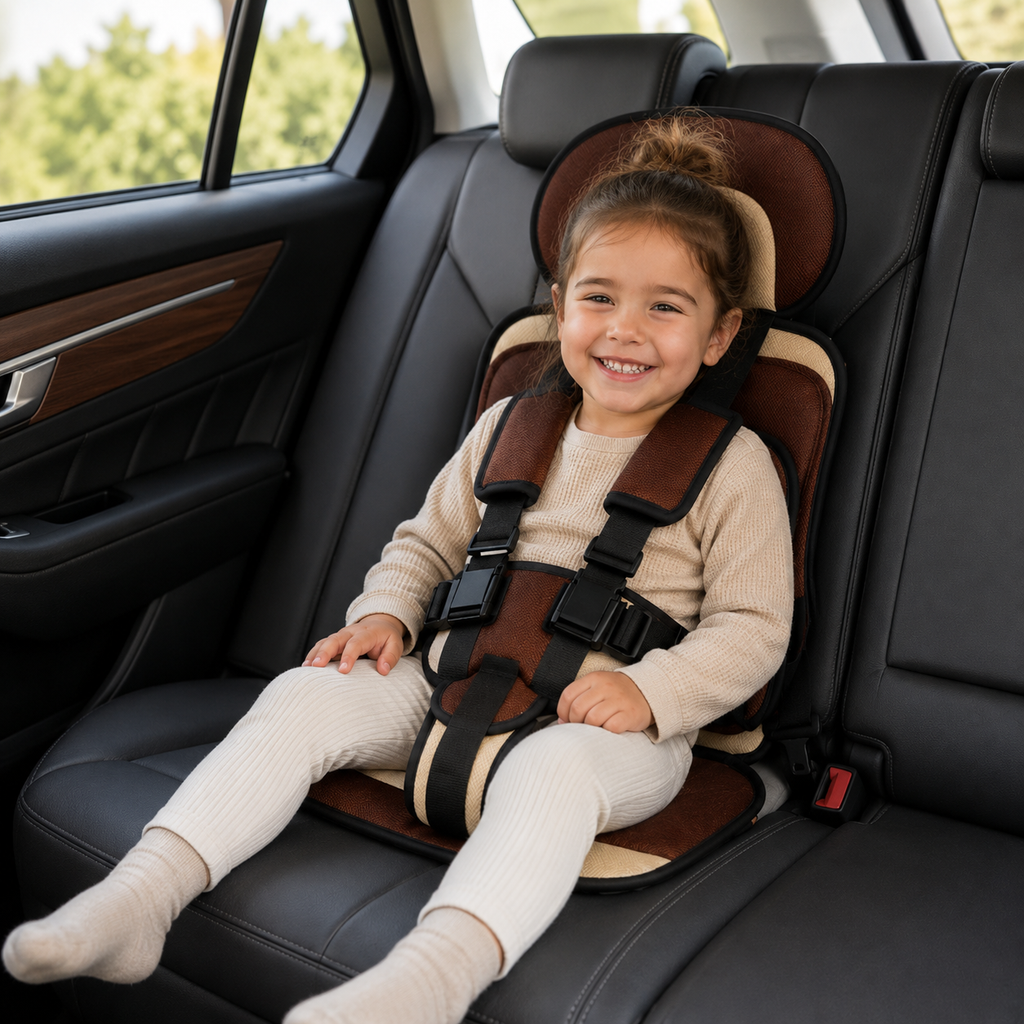 Asiento elevador plegable Travel Buddy con arnés de cinco puntos para mayor comodidad en viajes